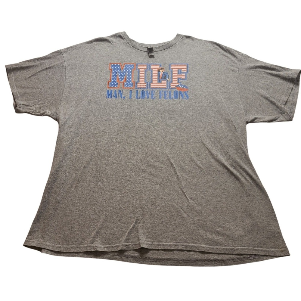 Gildan MILF Man I Love Felons Trump Graphic T-Shirt Gray Men's 2XL Patriotic Tee